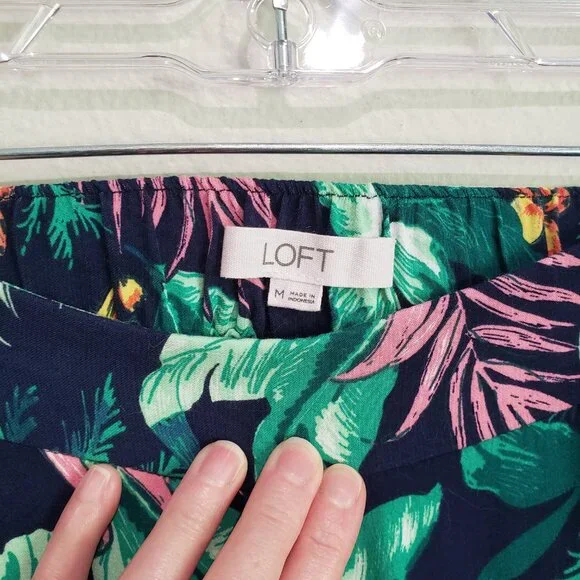 LOFT Linen Blend Pull-On Wide Leg Palazzo Pants Size M Navy Pink Green Pโฆ - Picture 12 of 13